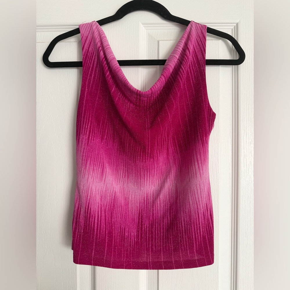 Y2K Vintage Shiny Pink Cowl Neck Top | Paper Tag made in the USA
